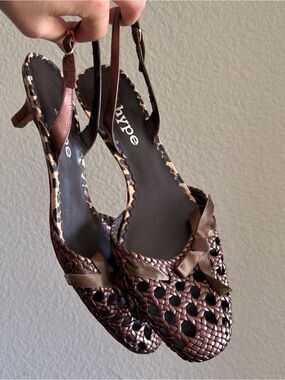 Hype Women's Metallic Brown Braided Slingback Heels
